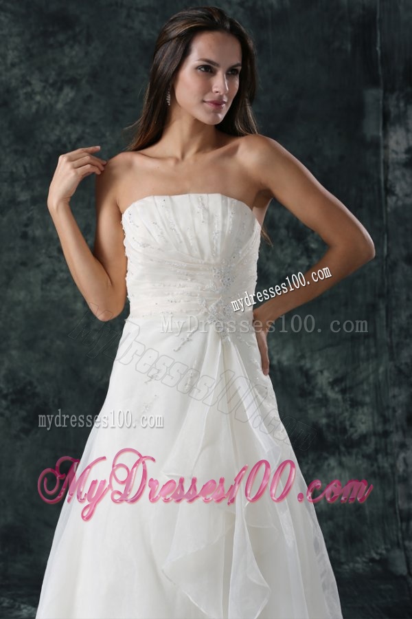Elegant A-Line Ruching Organza Wedding Dress with Court Train