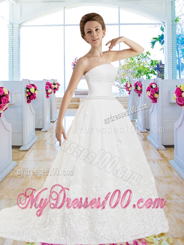 Elegant A Line Strapless Wedding Gowns with Appliques
