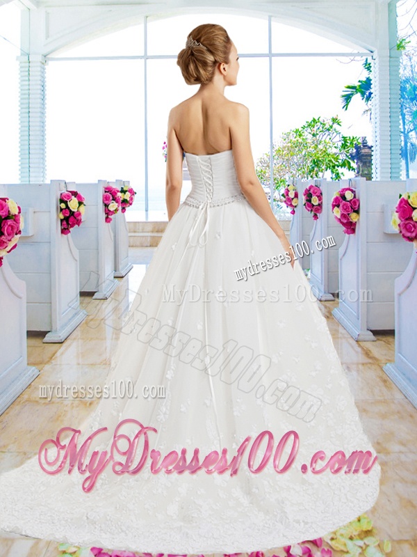 Elegant A Line Strapless Wedding Gowns with Appliques