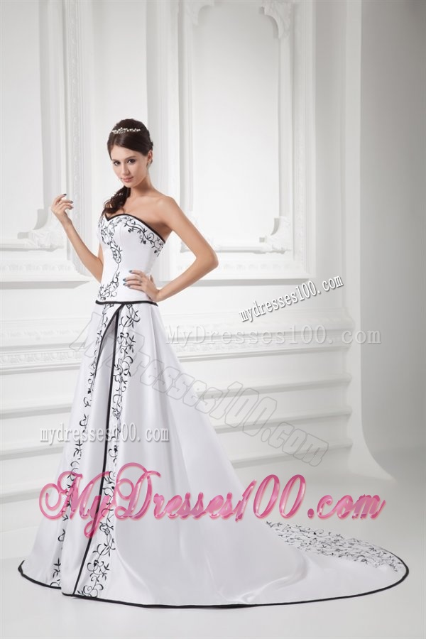 Elegant A-line Sweetheart Chapel Train Wedding Dress with Embroidery