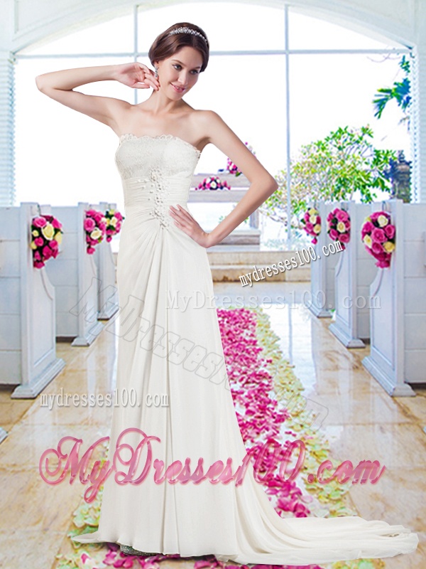 Elegant Strapless Appliques Wedding Dresses with Court Train