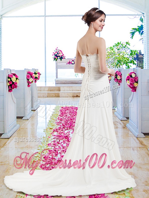 Elegant Strapless Appliques Wedding Dresses with Court Train
