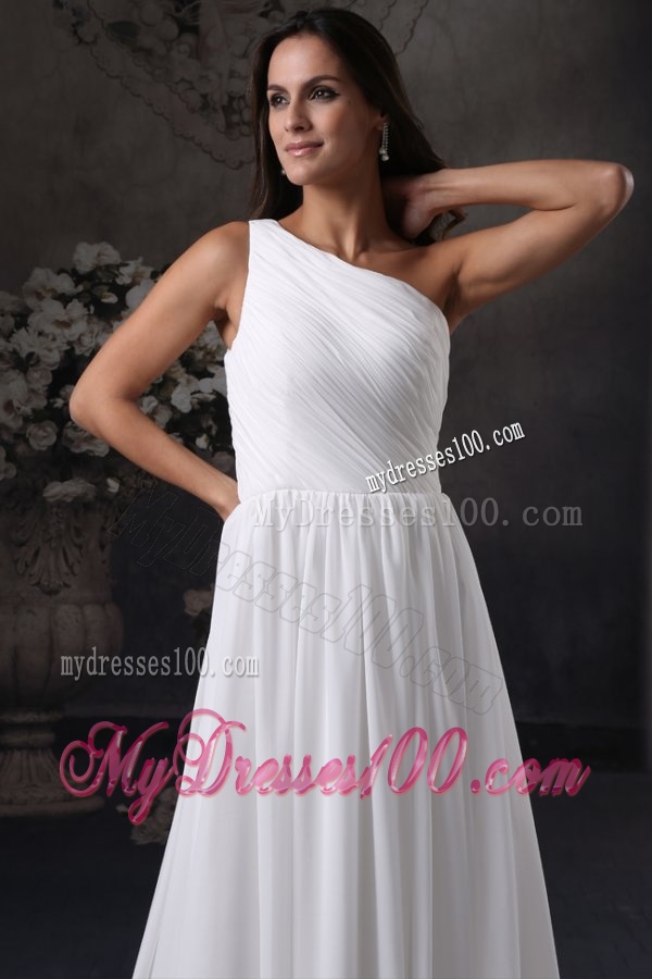 Empire One Shoulder Chiffon Ruching Side Zipper Wedding Dress with Court Train