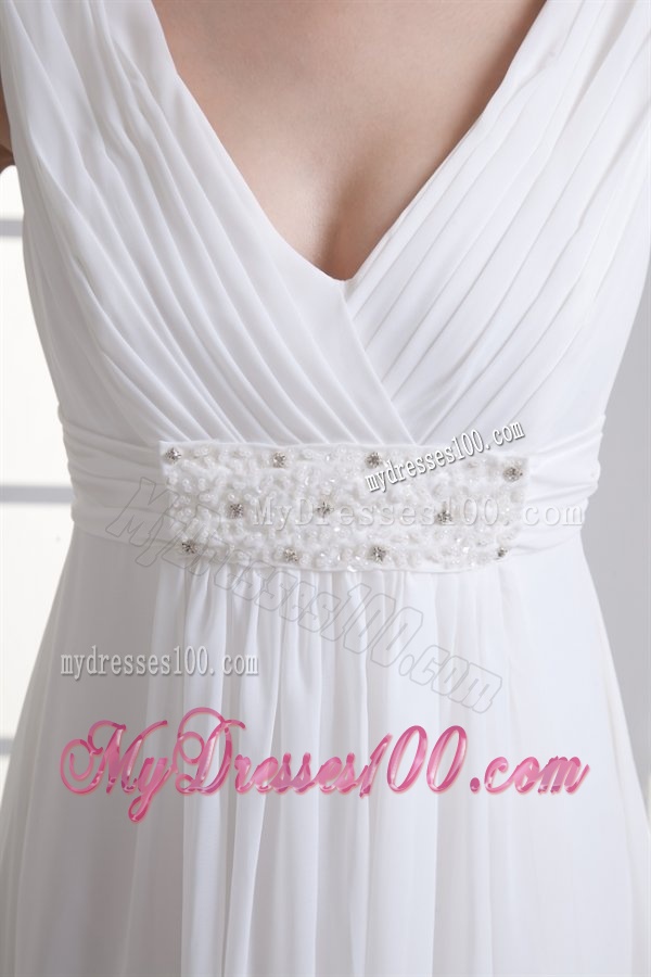 Empire V-neck Beading and Ruching Chiffon Wedding Dress
