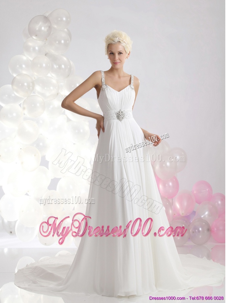 Fashionable 2016 Empire Wedding Dress with Ruching and Beading
