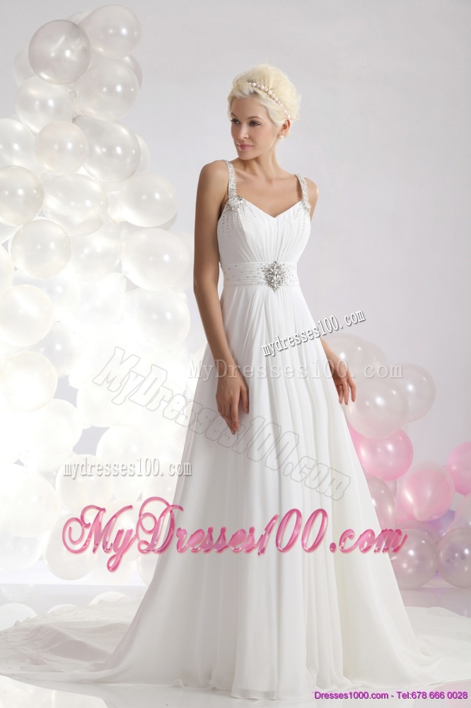Fashionable 2016 Empire Wedding Dress with Ruching and Beading