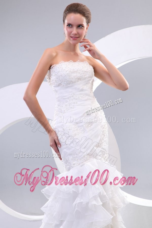 Luxurious Mermaid Strapless Organza 2016 Wedding Dress with Zipper-up
