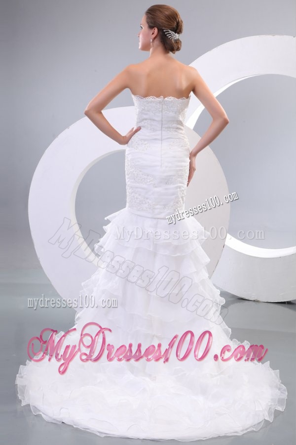 Luxurious Mermaid Strapless Organza 2016 Wedding Dress with Zipper-up