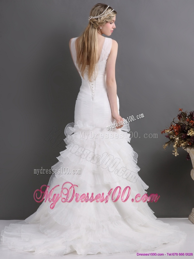 Luxurious V Neck 2016 Wedding Dress with Ruching and Ruffles