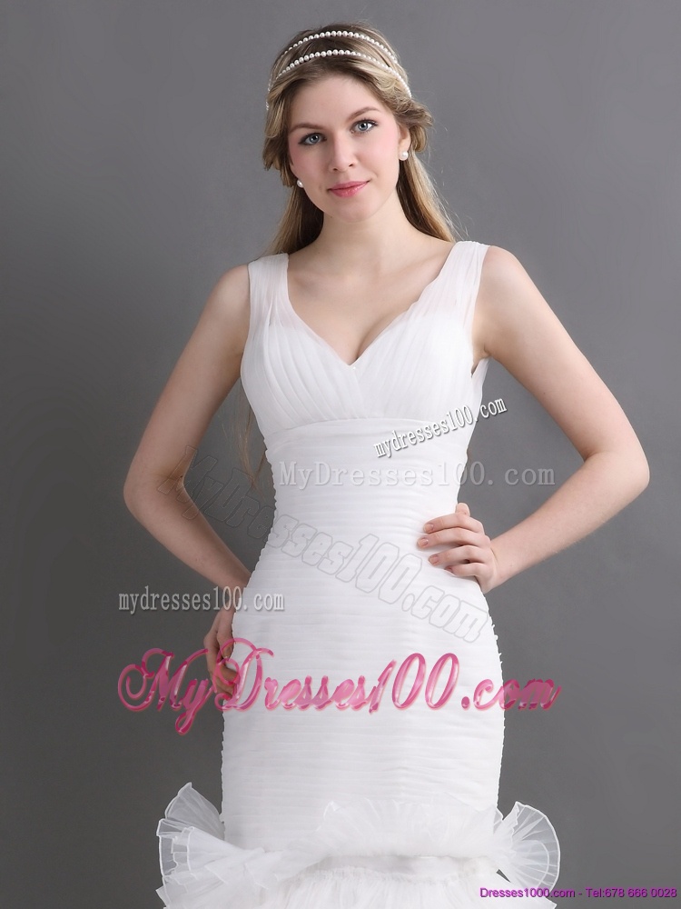 Luxurious V Neck 2016 Wedding Dress with Ruching and Ruffles