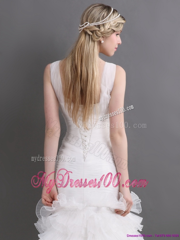 Luxurious V Neck 2016 Wedding Dress with Ruching and Ruffles