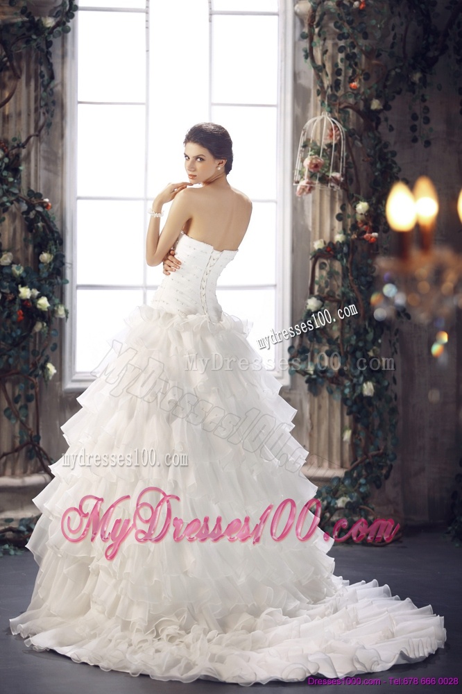 Modest 2016 Strapless Wedding Dress with Beading and Ruffles