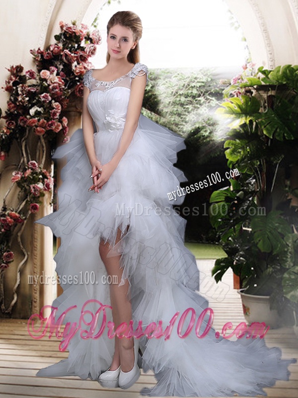 Modest Off the Shoulder High Low Wedding Dresses with Ruffles