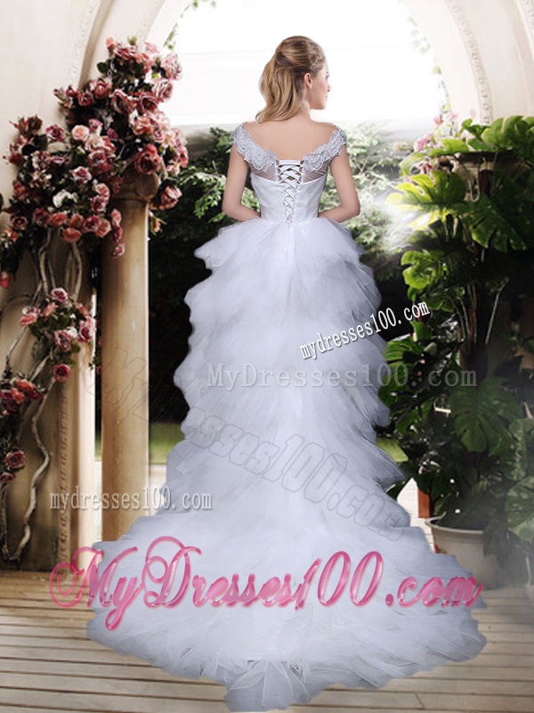 Modest Off the Shoulder High Low Wedding Dresses with Ruffles