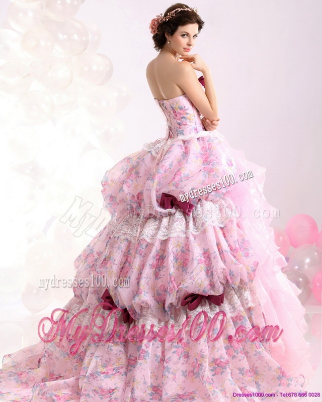 Multi Color Ball Gown Ruffles Wedding Dresses with Lace and Bownot
