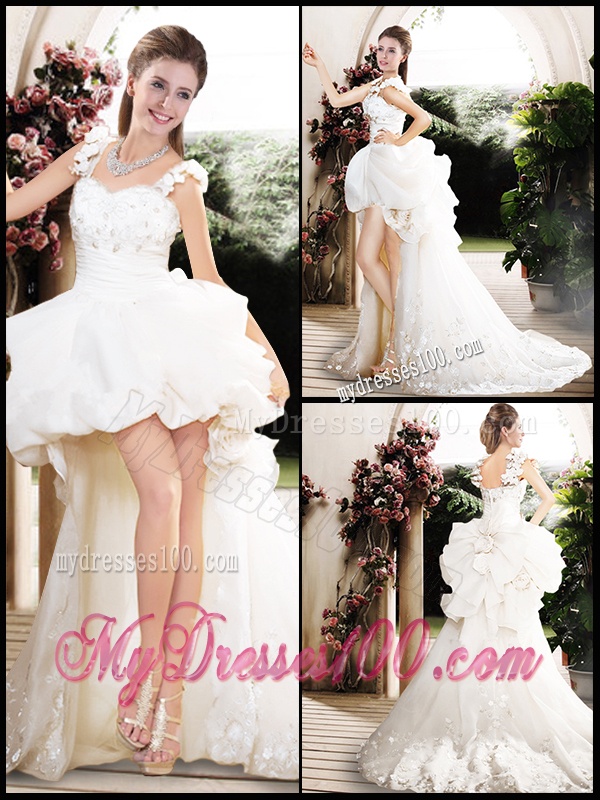 New Style High Low Straps Wedding Dresses with Appliques