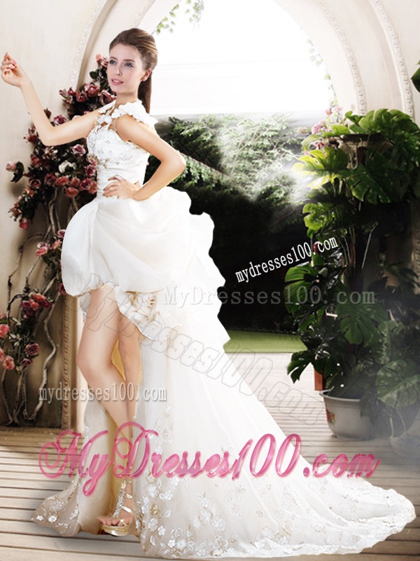New Style High Low Straps Wedding Dresses with Appliques