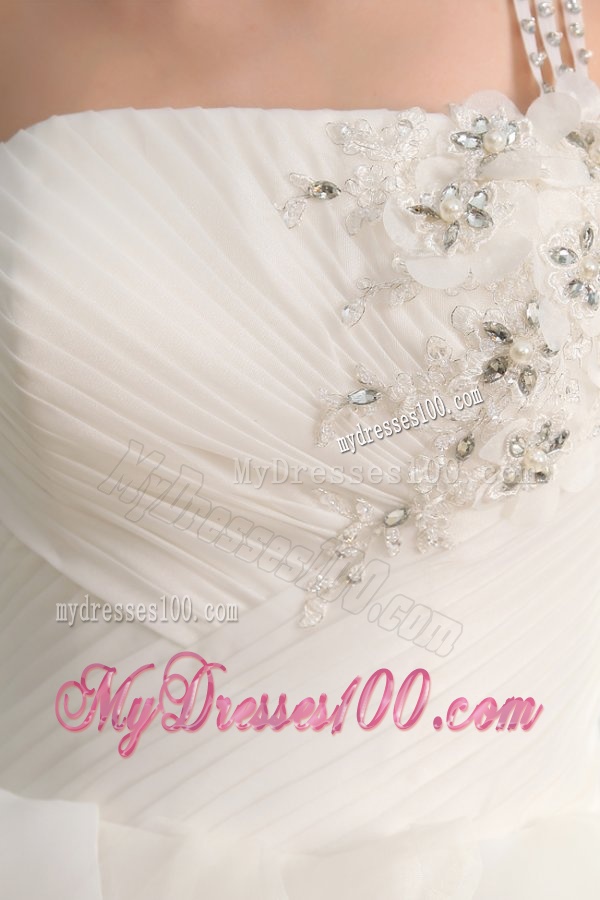 One Shoulder Ball Gown Beading and Appliques Organza Wedding Dress