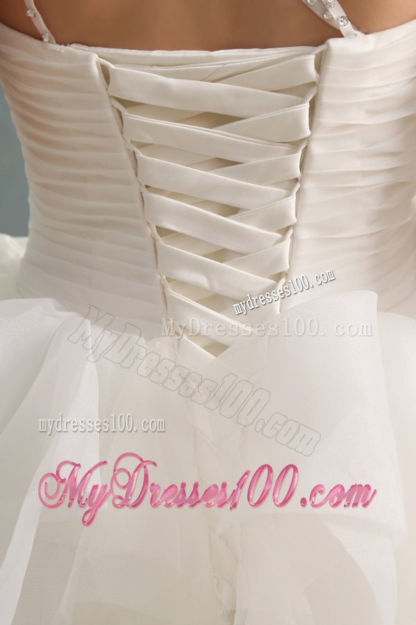 One Shoulder Ball Gown Beading and Appliques Organza Wedding Dress