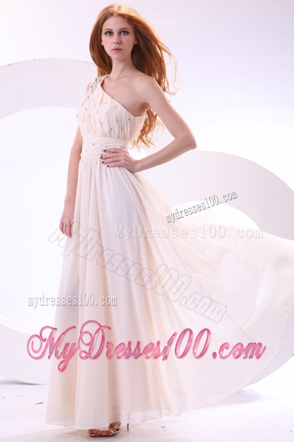 One Shoulder Beaded Decorate Bodice Empire Chiffon Wedding Dress