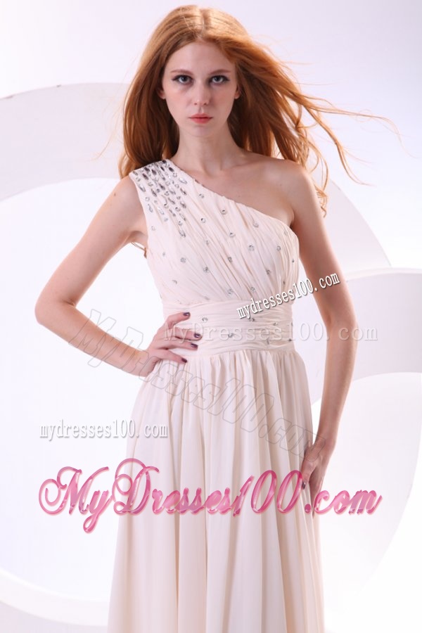 One Shoulder Beaded Decorate Bodice Empire Chiffon Wedding Dress