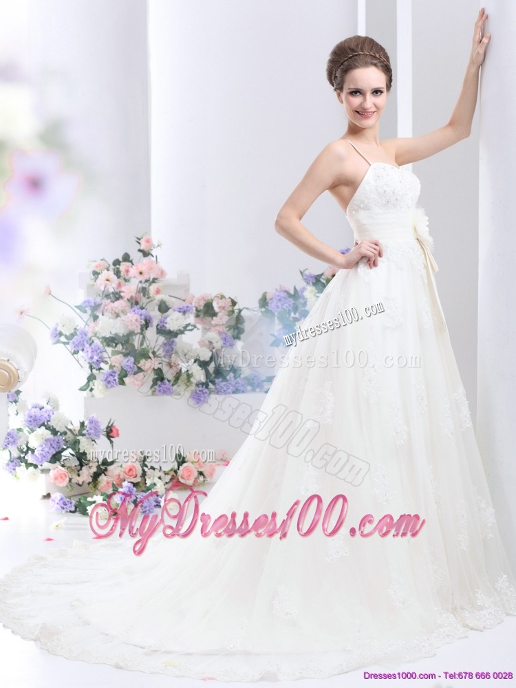 Perfect Sequines White Bridal Gowns with Hand Made Flower