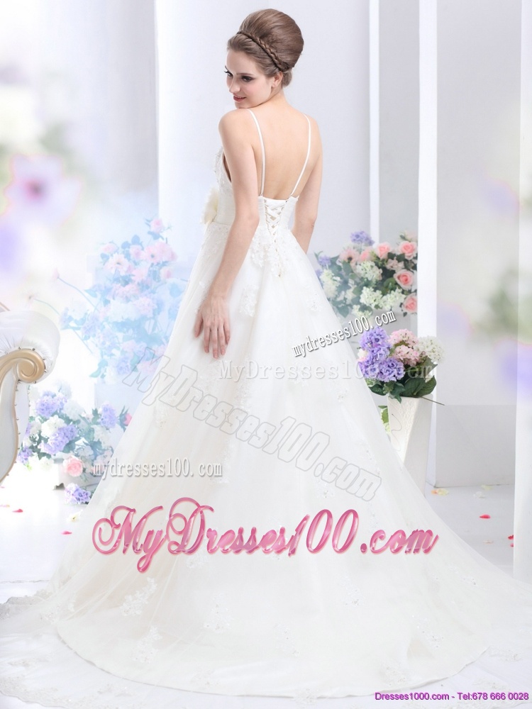 Perfect Sequines White Bridal Gowns with Hand Made Flower