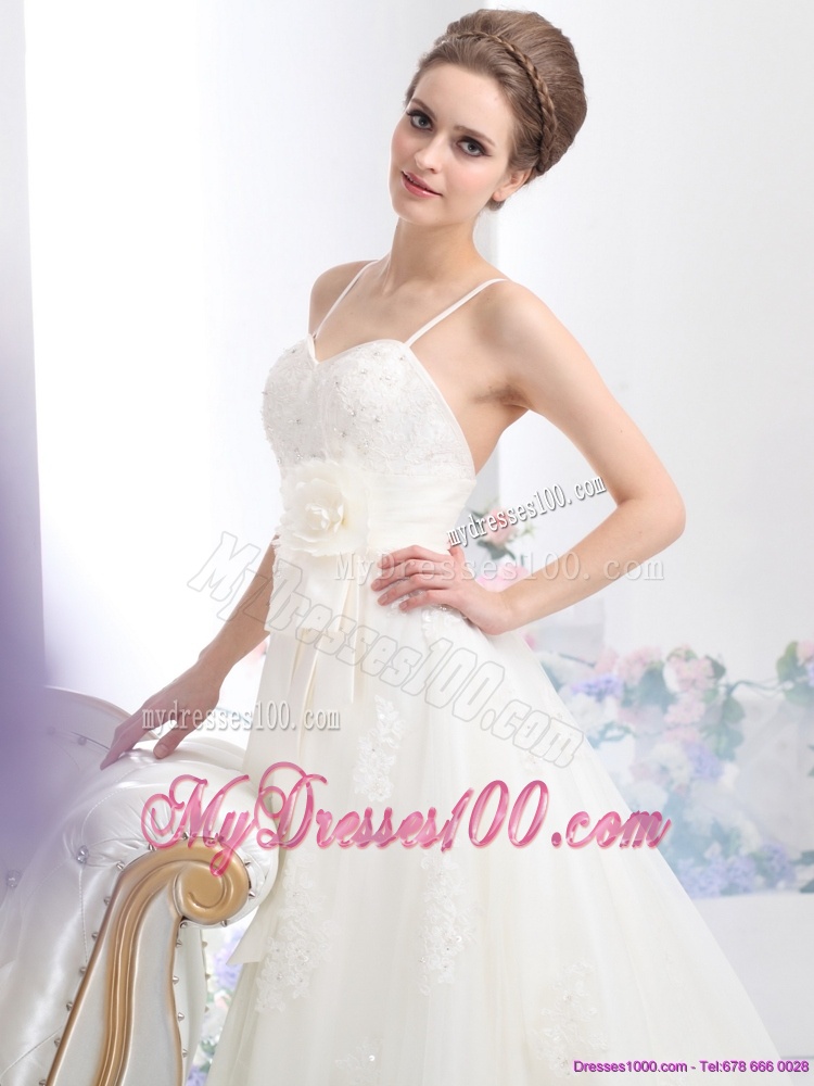 Perfect Sequines White Bridal Gowns with Hand Made Flower