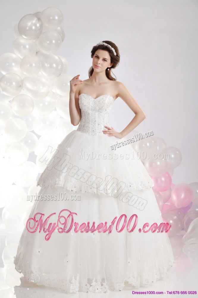 Popular Sweetheart Ruffles and Beading Bridal Gowns in White