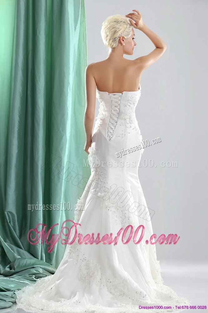 Pretty White Sweetheart Wedding Dresses with Sequins and Brush Train