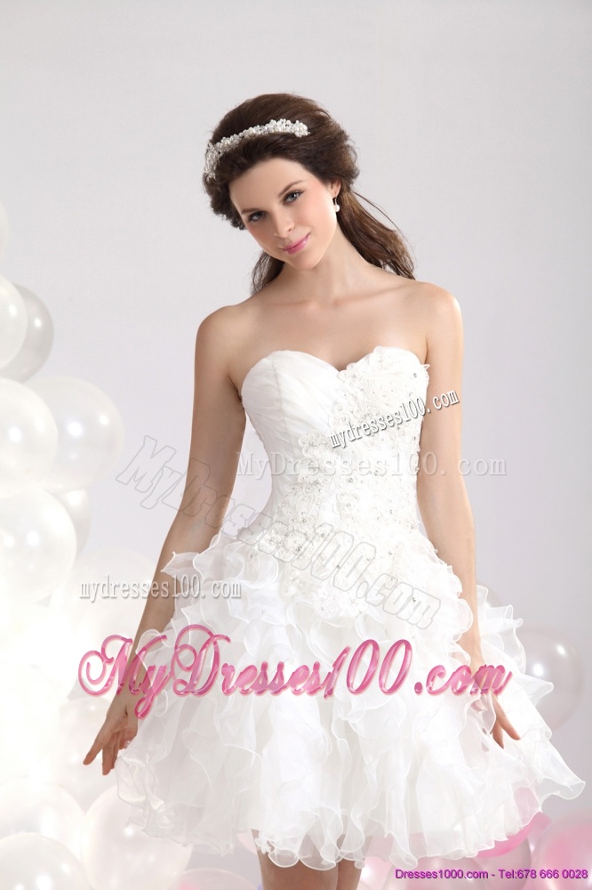 Pretty White Sweetheart Wedding Gowns with Ruffles and Sequins