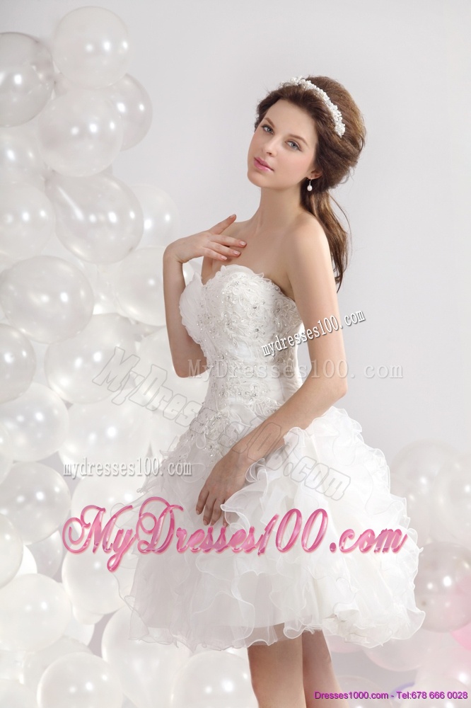 Pretty White Sweetheart Wedding Gowns with Ruffles and Sequins