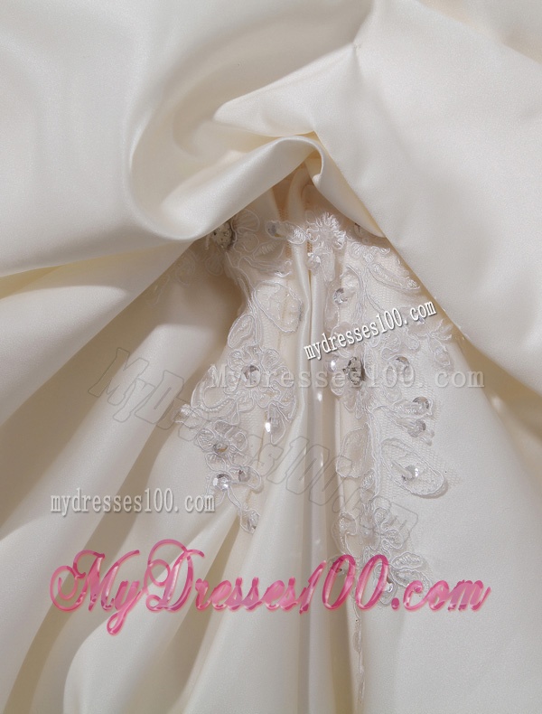 Puffy Strapless Appliques and Pick-ups Wedding Dress with Court Train