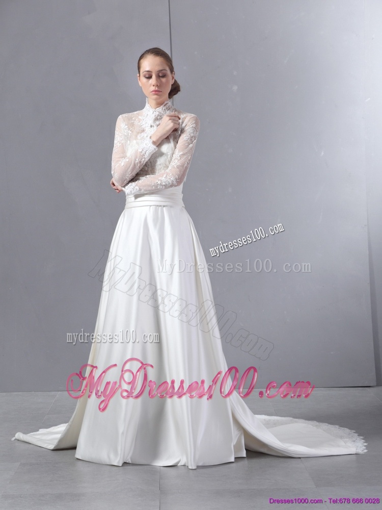 Ruched Strapless White Wedding Dresses with Brush Train