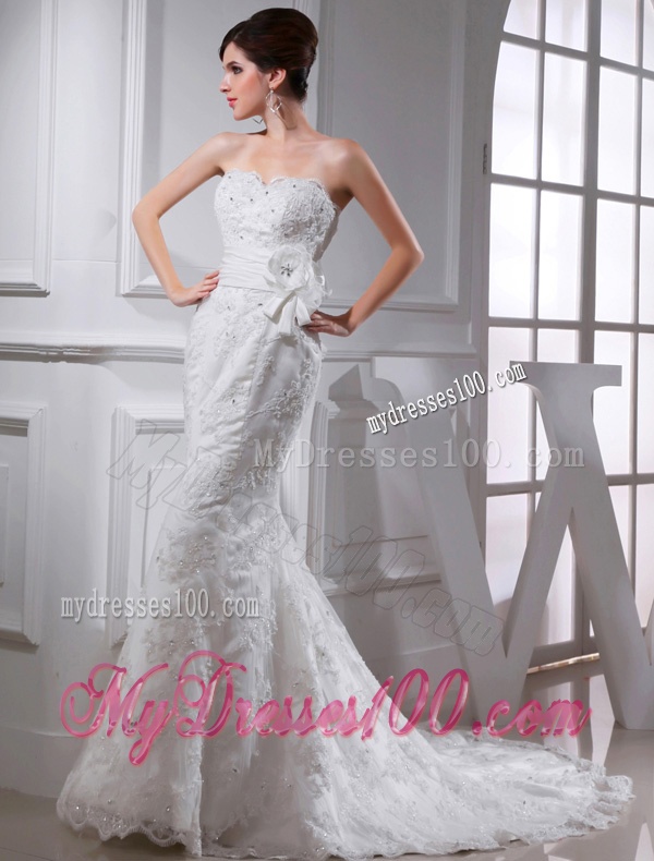 Sexy Mermeid Sweetheart Court Train Lace Wedding Dress with Appliques