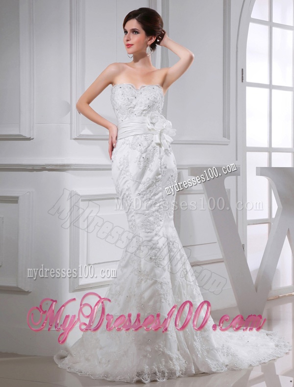 Sexy Mermeid Sweetheart Court Train Lace Wedding Dress with Appliques