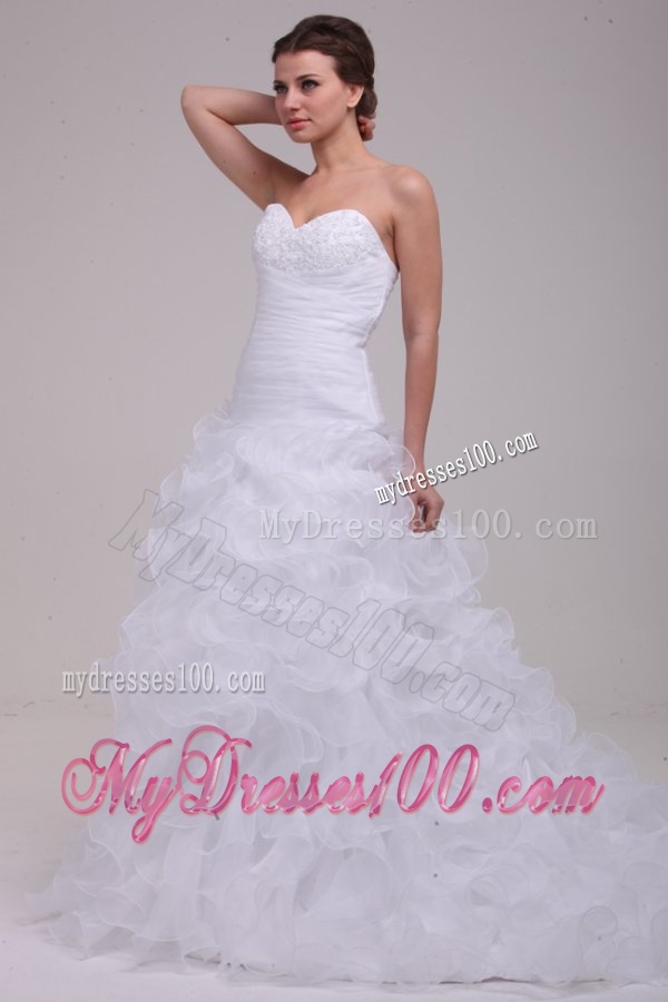 Sweetheart A-line Appliques and Ruffles Court Train Wedding Dress