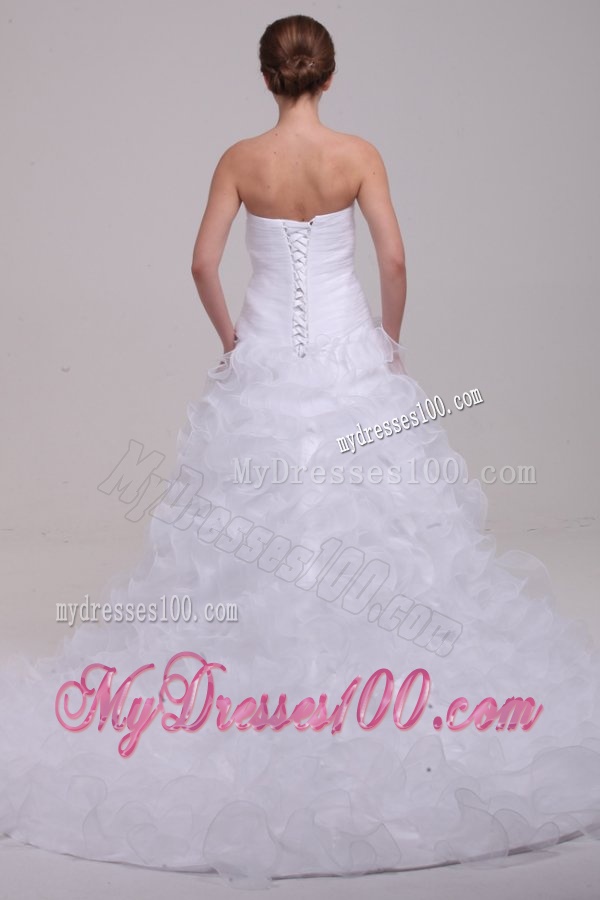 Sweetheart A-line Appliques and Ruffles Court Train Wedding Dress
