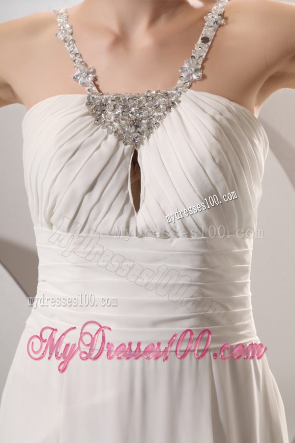 V-neck Empire Chiffon Beaded Decorate Court Train Wedding Dress