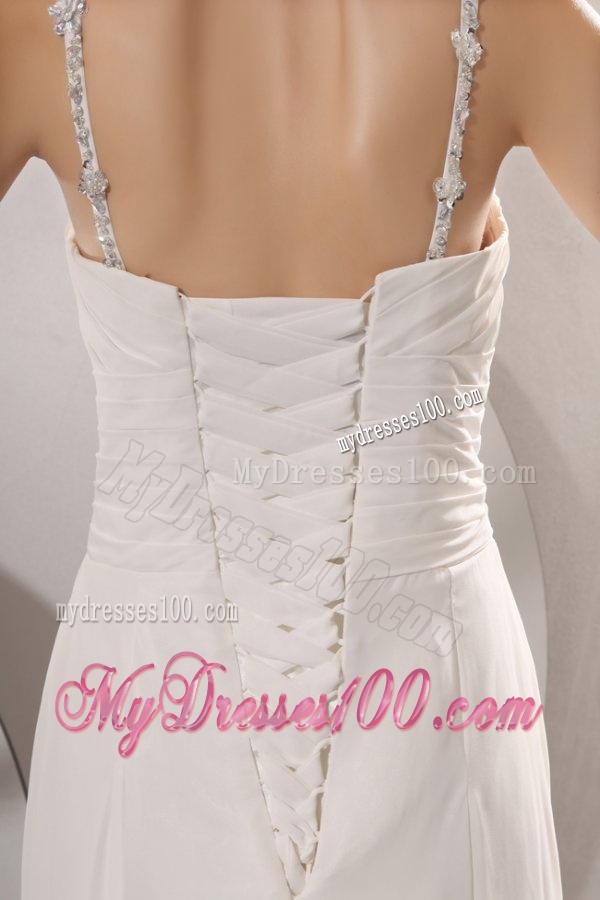 V-neck Empire Chiffon Beaded Decorate Court Train Wedding Dress
