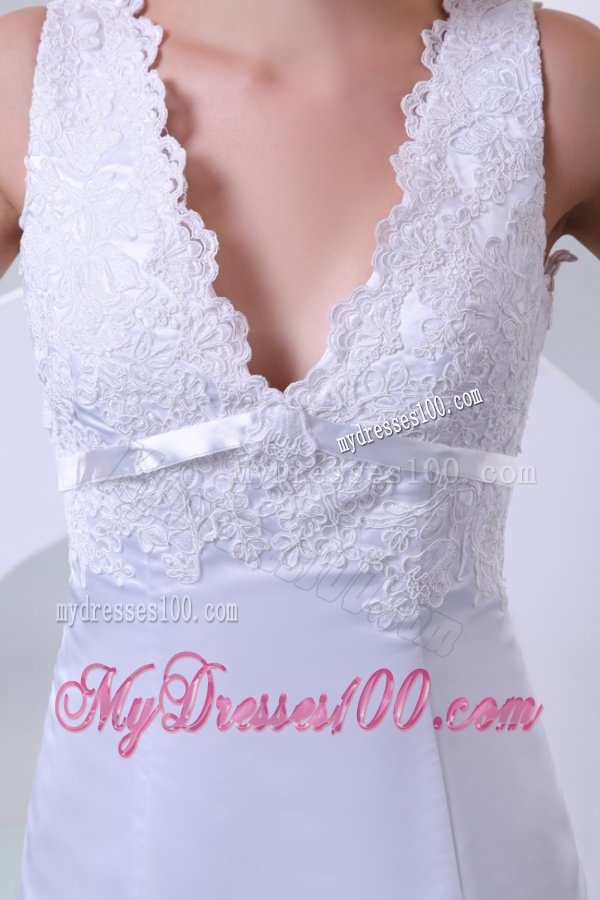V-neck Mermaid Organza Appliques Wedding Dress for 2016 Spring
