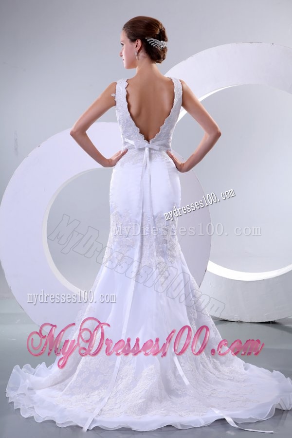 V-neck Mermaid Organza Appliques Wedding Dress for 2016 Spring