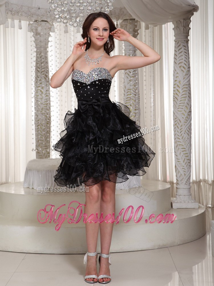Sweetheart Beaded Bodice and Ruffles Layered Little Black Dress