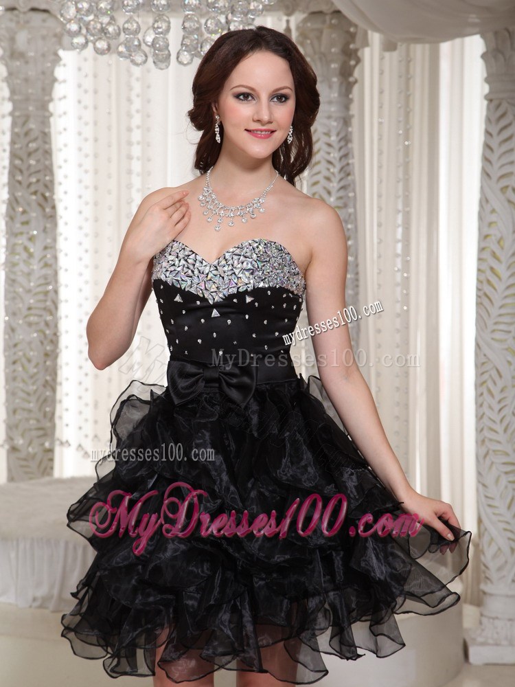 Sweetheart Beaded Bodice and Ruffles Layered Little Black Dress