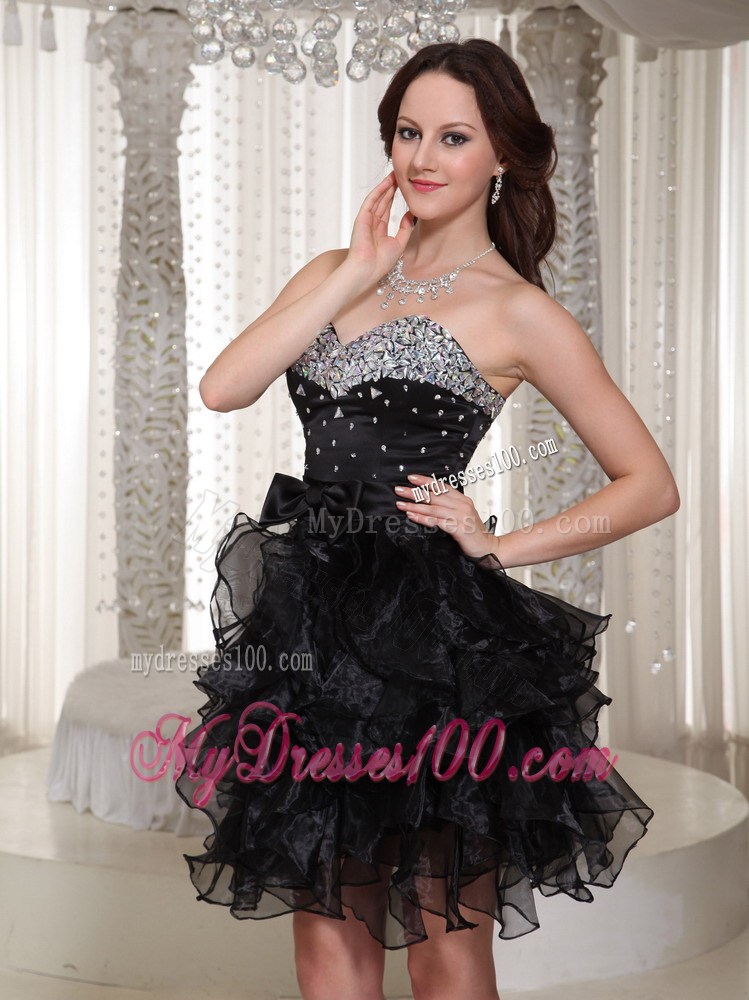 Sweetheart Beaded Bodice and Ruffles Layered Little Black Dress