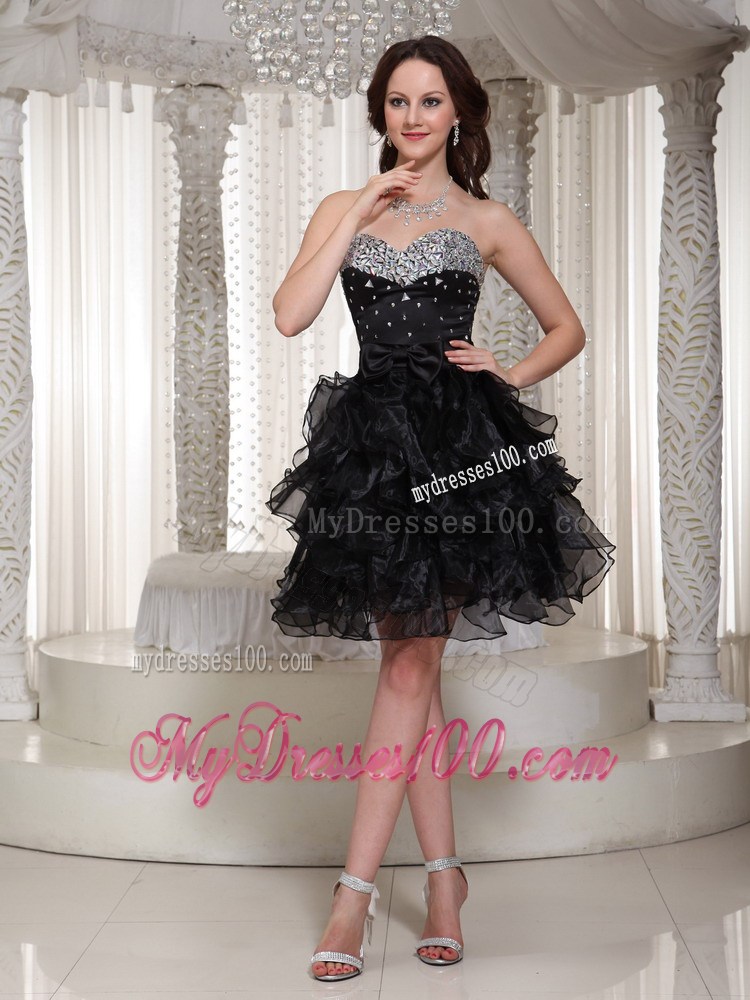Sweetheart Beaded Bodice and Ruffles Layered Little Black Dress