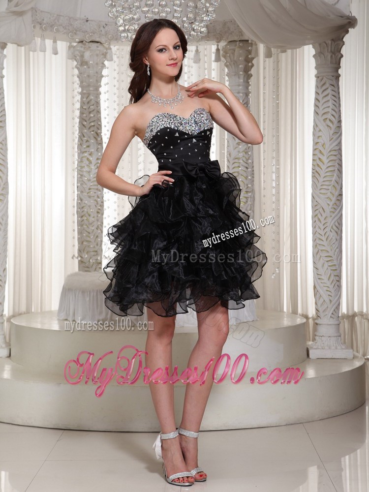 Sweetheart Beaded Bodice and Ruffles Layered Little Black Dress