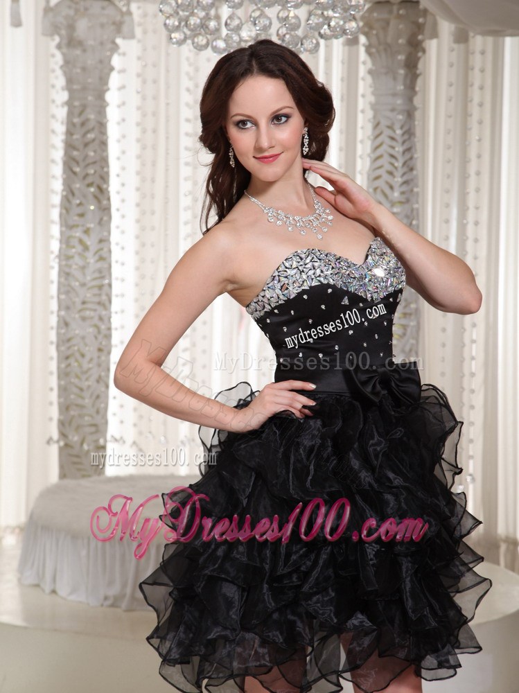 Sweetheart Beaded Bodice and Ruffles Layered Little Black Dress