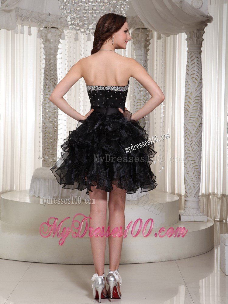 Sweetheart Beaded Bodice and Ruffles Layered Little Black Dress