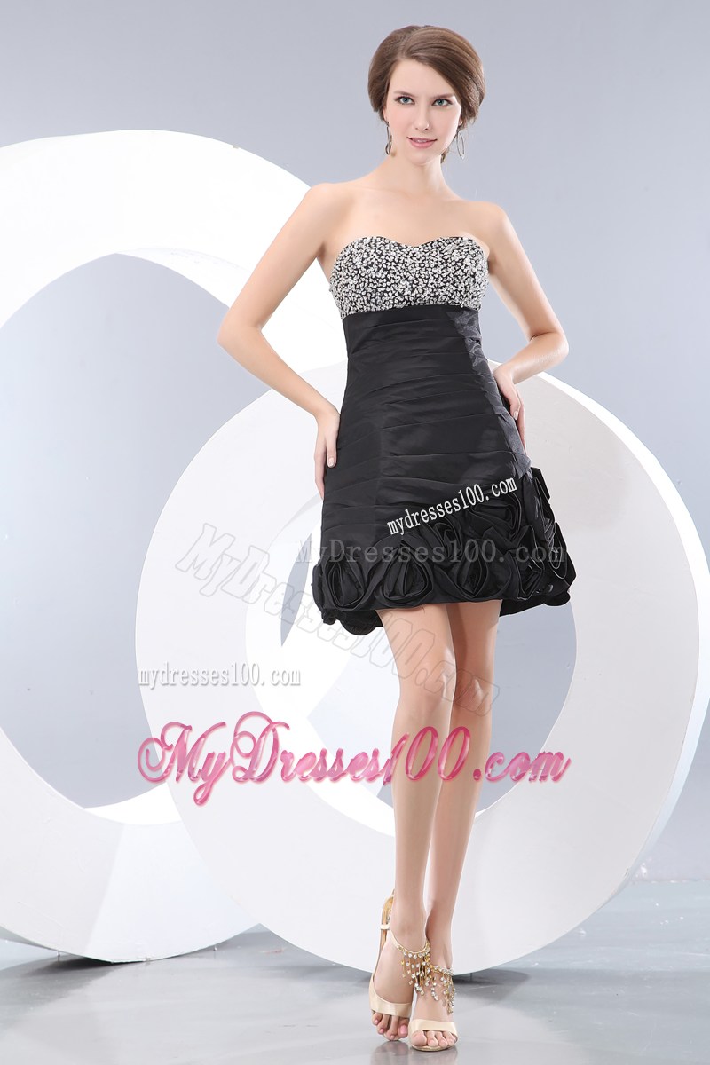 Unique Black Sweetheart Mini-length Beading Little Black Dress